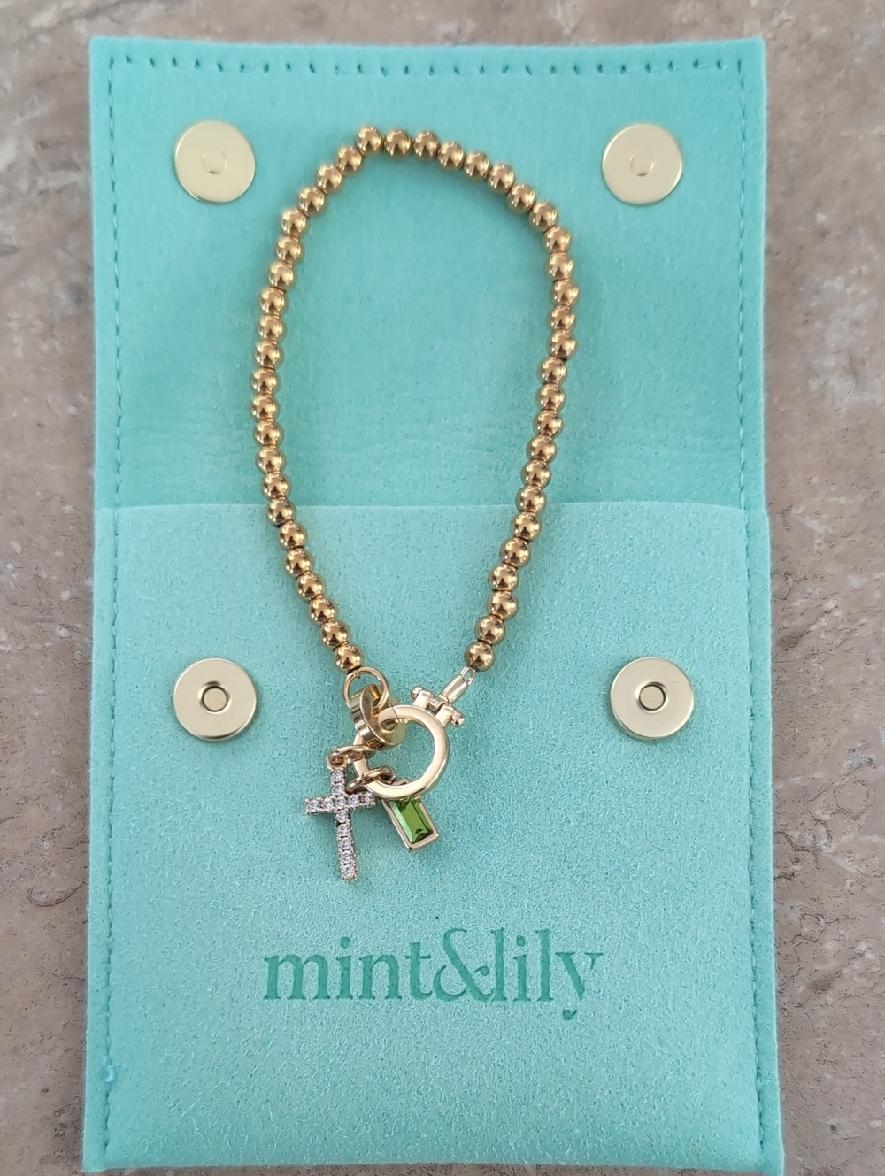 Mint&Lily Gold Beaded Bracelet Cross Charm Birthstone Bracelet